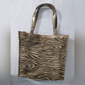 Modella gold striped tote and wallet/clutch pouch